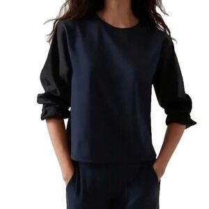 Athleta Harlow Hybrid Crewneck Sweatshirt Top‎ Navy Black Size Large